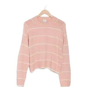 Industry Republic Women's Pink & Ivory Acrylic/Viscose Striped Knit Sweater NEW